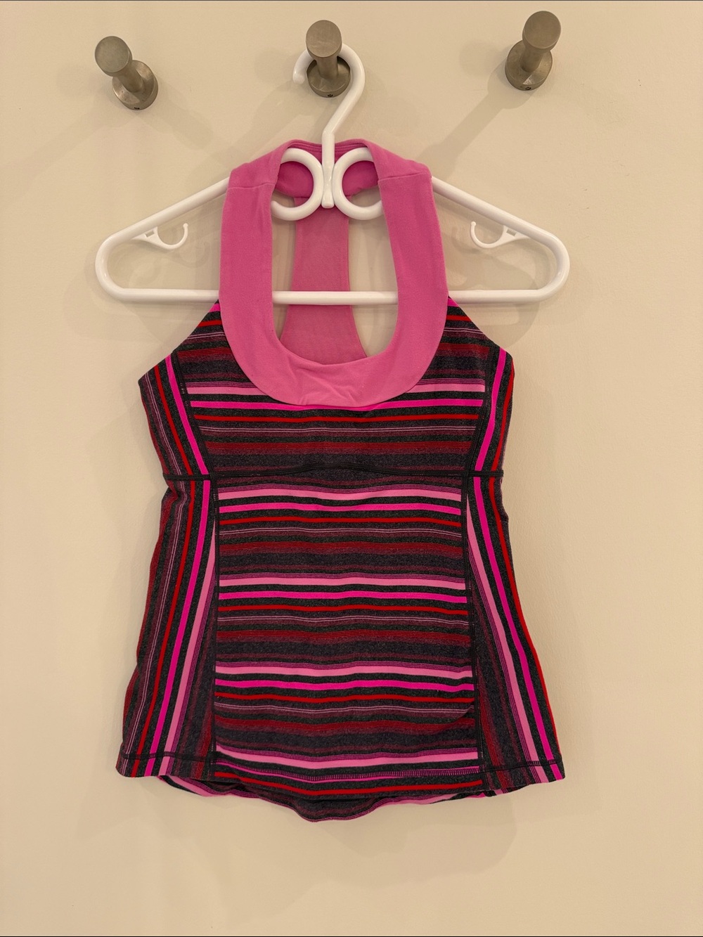 lululemon athletica Girls' Pink and Black Striped One-Piece Halter Swim Top